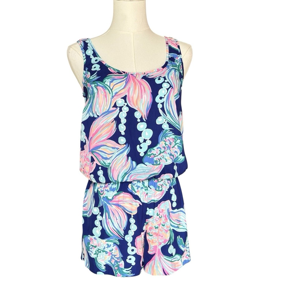 Lilly Pulitzer Rina Romper in Going Coastal Print Blue Size XXS